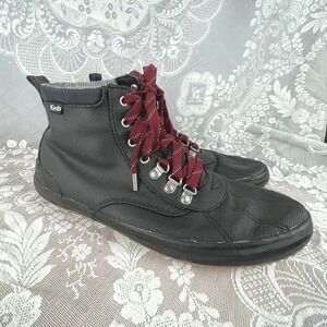 Keds Women's Black Lace Up High Top Leather Winter Boots Burgundy Laces Size 10